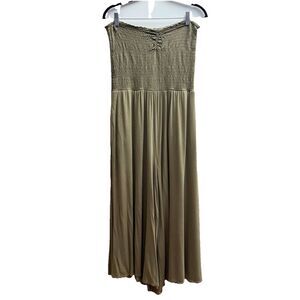 Aerie Women’s Large Olive Green Strapless Smocked Wide Leg Jumpsuit